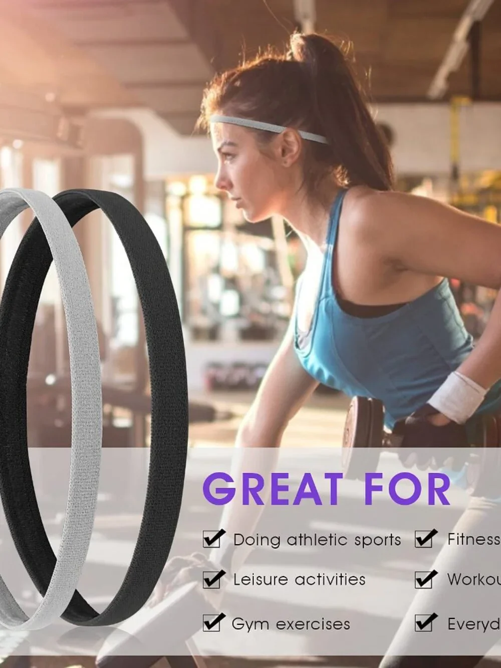 Sibba 4 Pieces Athletic Sports Headband Elastic Thin Hair Bands Non Slip Silicon
